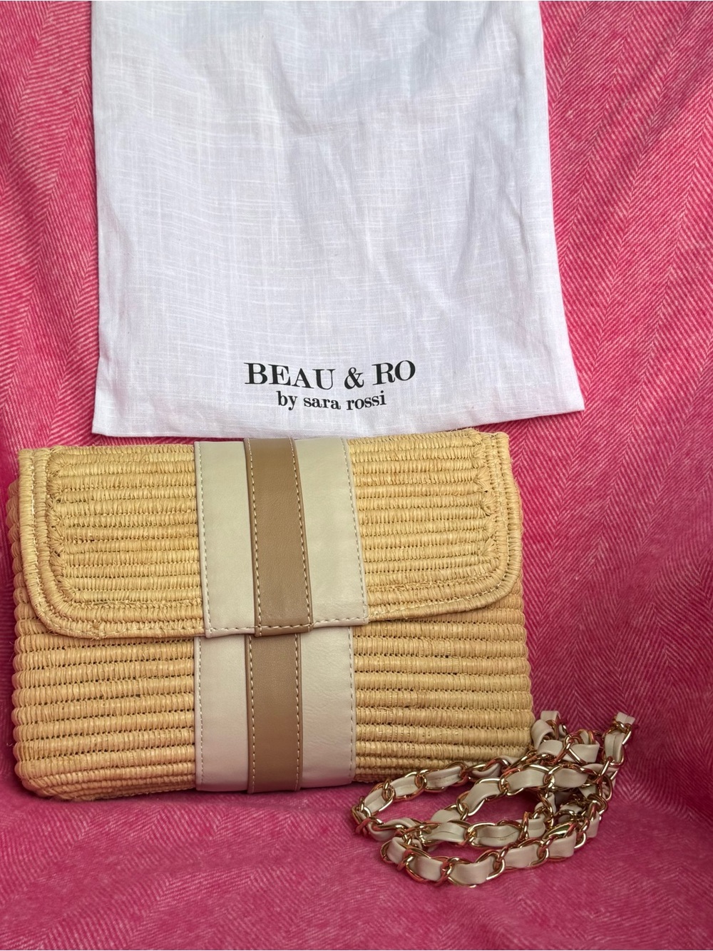 BEAU & RO Straw Shoulder Bag in Natural and Taupe - Picture 2 of 11